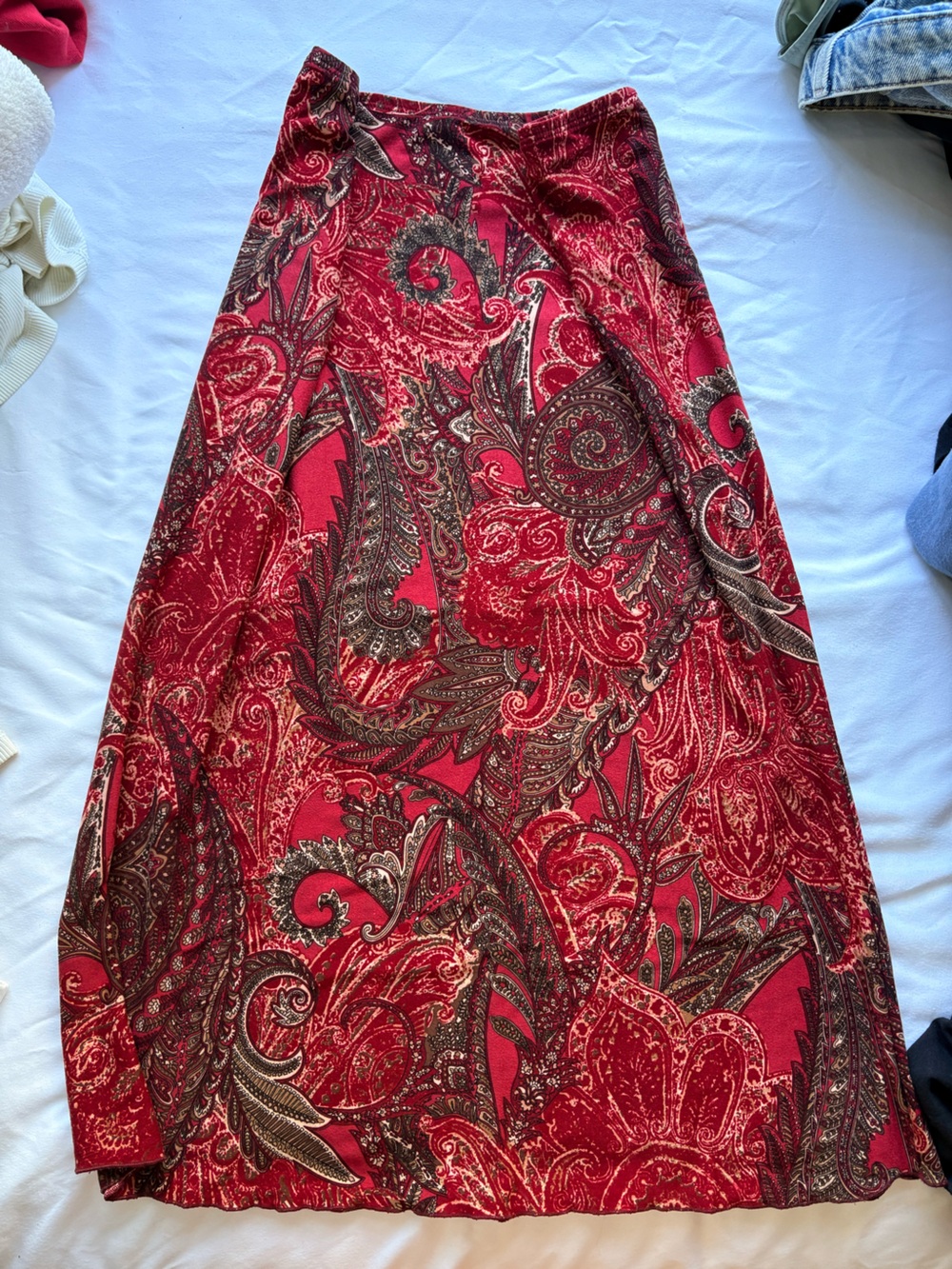 Women's Red Paisley Midi Skirt